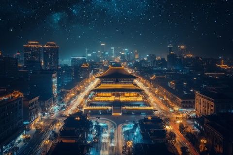 夜幕降臨的呼和浩特振華廣場，周五七點(diǎn)后的小編探訪記