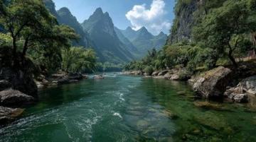 小東江，宛如一幅流動的畫卷，鑲嵌在湘南山脈之間,江水清澈見底，兩岸青山如黛
