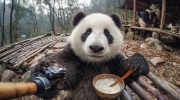 全球唯一圈養棕熊貓七仔享胡蘿卜美食