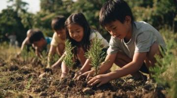 巴州區興文小學校園農場種蔬菜，校門口擺攤搞義賣