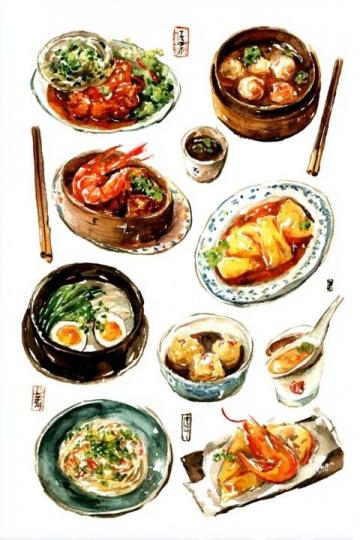 幫我生成一張圖片以下是各種美食的做法分類及示例,涵蓋中餐、西餐、甜點等不同類別